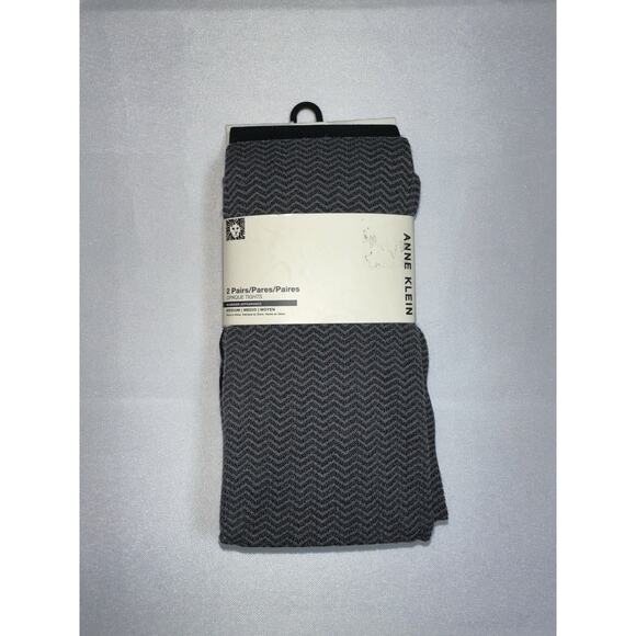 anne klein 2 pairs opaque tights medium gray black chevron solid - Picture 1 of 4